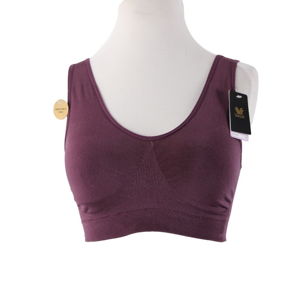 Wacoal Sports Bra $36 Sz 38 Purple Removable Pads Nylon Spandex Sports Bra